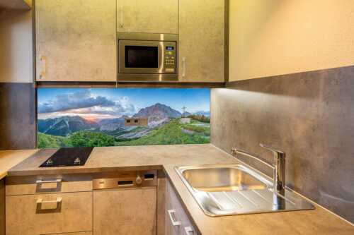 Sonnenaufgang bei Wörnersattel hoch über der Fereineralm - In den Tag hinein - Küchenrückwand - Größe ca. 150x60cm, Seitenverhältnis 2,5:1 - Wörner im Karwendel - weitere Infos unter https://www.kriner-weiermann.de