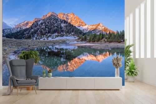 Fönige Morgenstimmung an der Fereineralm zwischen Soiern- und Karwendelgebirge - Klare Kante - Fototapete - Größe ca. 300x200cm, Seitenverhältnis 3:2 - Fereineralm im Karwendel - weitere Infos unter https://www.kriner-weiermann.de