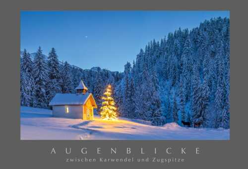 Weihnachtliche Kapelle in Elmau mit Wettersteingebirge - Kapelle Elmau - Postkarte Weihnachten