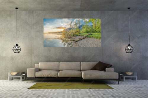 Der Kochelsee bietet viele idyllische Ecken zum innehalten - Verspielt - Wandbild - Größe ca. 200x100cm, Seitenverhältnis 2:1 - Kochelsee mit Jochberg - weitere Infos unter https://www.kriner-weiermann.de
