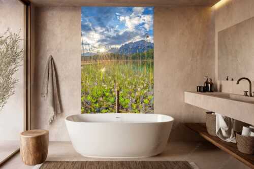 Die zarten Blüten des Fieberklees sind mit die ersten Booten im Frühling - Zartes Wesen - Wandbild - Größe ca. 160x240cm, Seitenverhältnis 2:3 - Lautersee mit Karwendel - weitere Infos unter https://www.kriner-weiermann.de