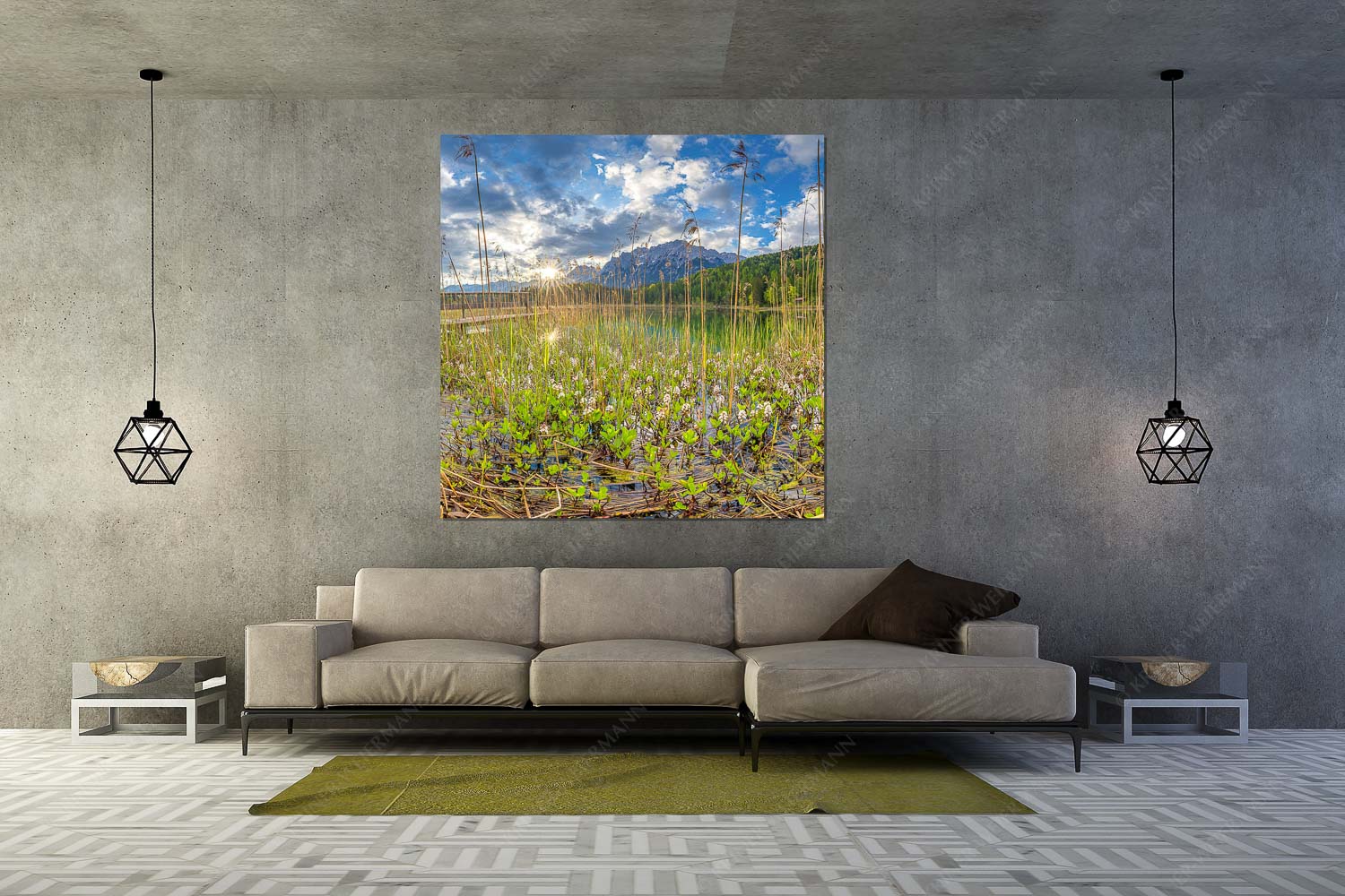 Die zarten Blüten des Fieberklees sind mit die ersten Booten im Frühling - Zartes Wesen - Wandbild - Größe ca. 160x160cm, Seitenverhältnis 1:1 - Lautersee mit Karwendel - weitere Infos unter https://www.kriner-weiermann.de