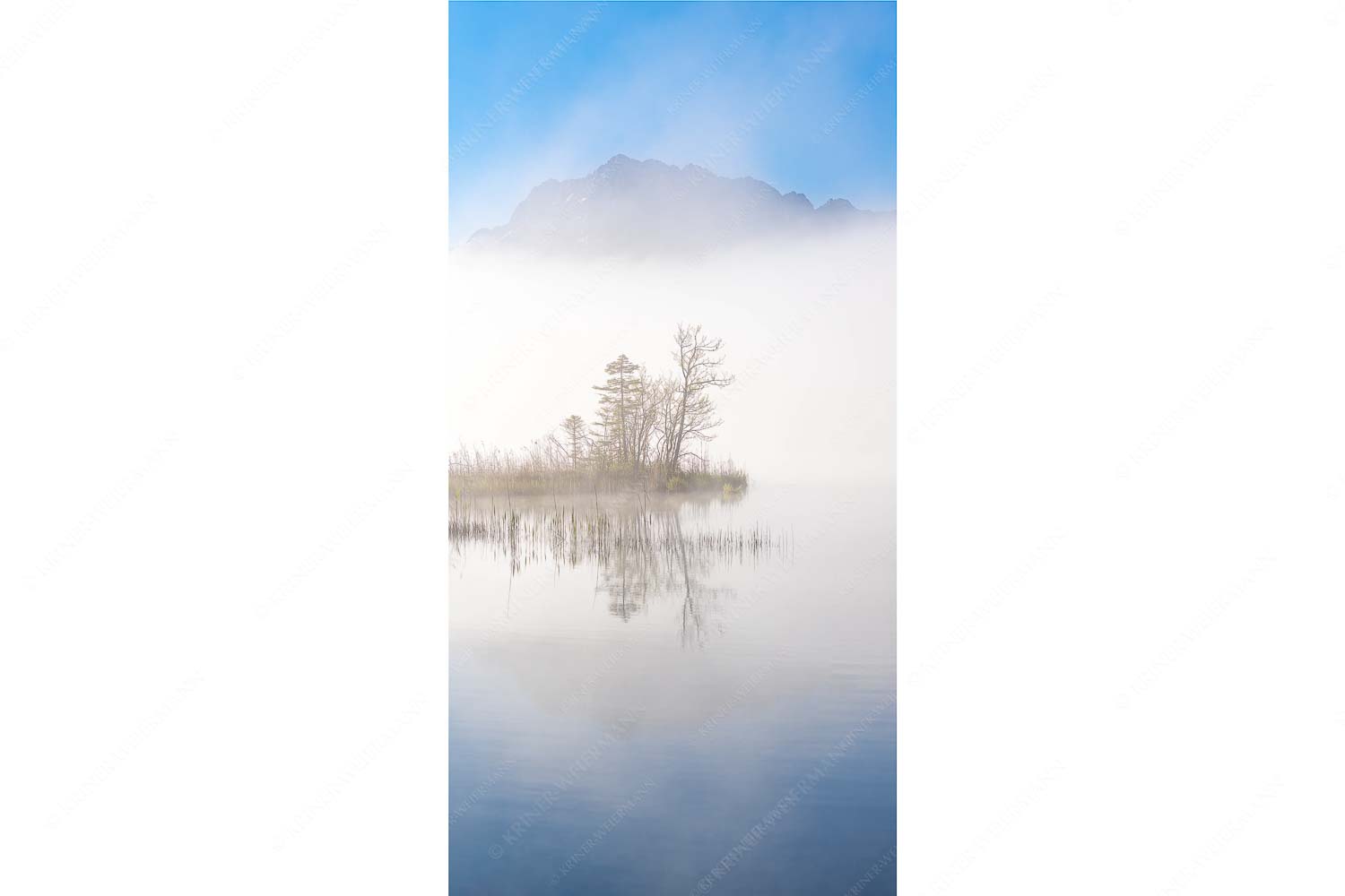 Zwischen Spiegel und Schleier – Seitenverhältnis 1:2 — Barmsee mit Karwendel Blick über den Barmsee zum Wörner und Tiefkarspitze im Karwendelgebirge