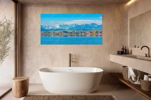 Blick über den Riegsee und Froschhausen zum Zugspitzmassiv - Froschhausener Morgen - Wandbild - Größe ca. 180x90cm, Seitenverhältnis 2:1 - Riegsee und Froschhausen - weitere Infos unter https://www.kriner-weiermann.de