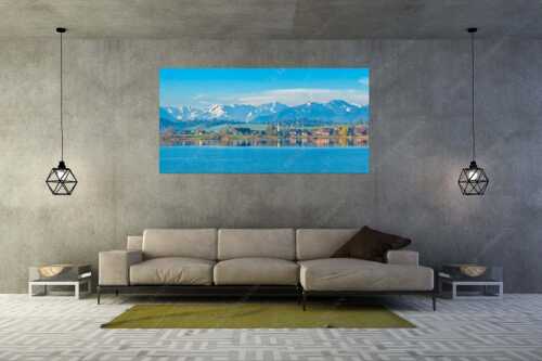 Blick über den Riegsee und Froschhausen zum Zugspitzmassiv - Froschhausener Morgen - Wandbild - Größe ca. 200x100cm, Seitenverhältnis 2:1 - Riegsee und Froschhausen - weitere Infos unter https://www.kriner-weiermann.de