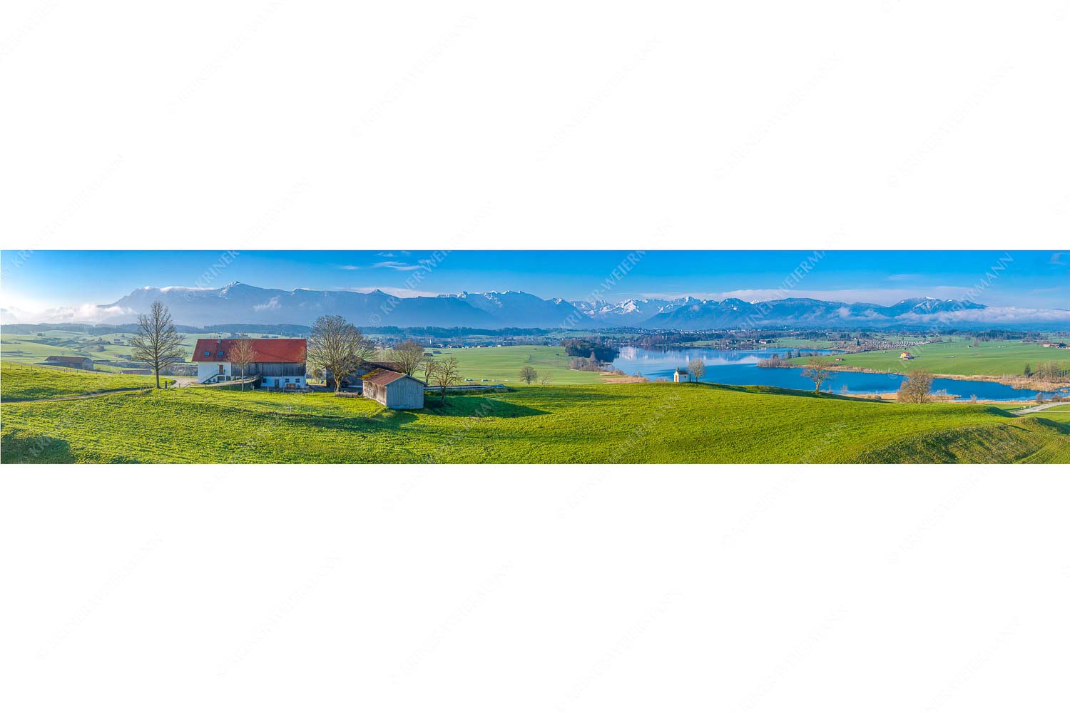 Blick über den Riegsee zum Estergebirge, Wetterstein und Ammergauer Bergen