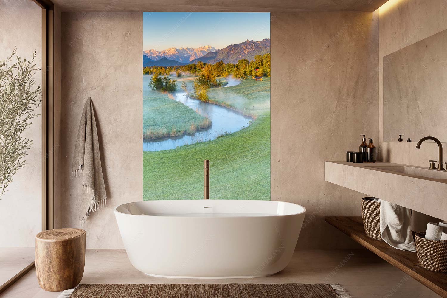 Ramsach bei Murnau mit Blick zum Estergebirge, Wetterstein und den Ammergauern Alpen - Ramsachschleife II - Wandbild - Größe ca. 160x240cm, Seitenverhältnis 2:3 - Ramsach Murnau - weitere Infos unter https://www.kriner-weiermann.de