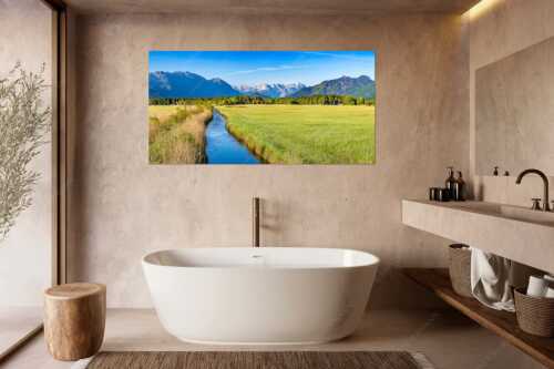 Blick über das Murnauer Moos durchs Loisachtal zum Zugspitzmassiv - Stille Linie - Wandbild - Größe ca. 180x90cm, Seitenverhältnis 2:1 - Murnauer Moos Loisachtal - weitere Infos unter https://www.kriner-weiermann.de