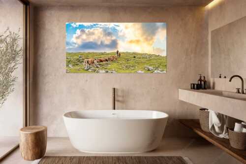 Hirte mit Jungvieh auf der Kuhalm im Estergebirge - Umidreim - Wandbild - Größe ca. 180x90cm, Seitenverhältnis 2: - Hirte mit Kälbern auf der Alm - weitere Infos unter https://www.kriner-weiermann.de