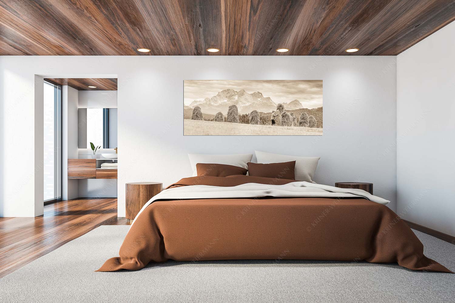 Wia friahra – Wandbild – Größe ca. 200x80cm, Seitenverhältnis 2,5:1 — Heuarbeit Heustankern Stanker vor Zugspitzmassiv mit Hochblassen, Alpspitze, Zugspitze und Waxenstein - Wia friahra - Wandbild - Größe ca. 200x80cm, Seitenverhältnis 2,5:1 - Heuarbeit Heustankern - weitere Infos unter https://www.kriner-weiermann.de