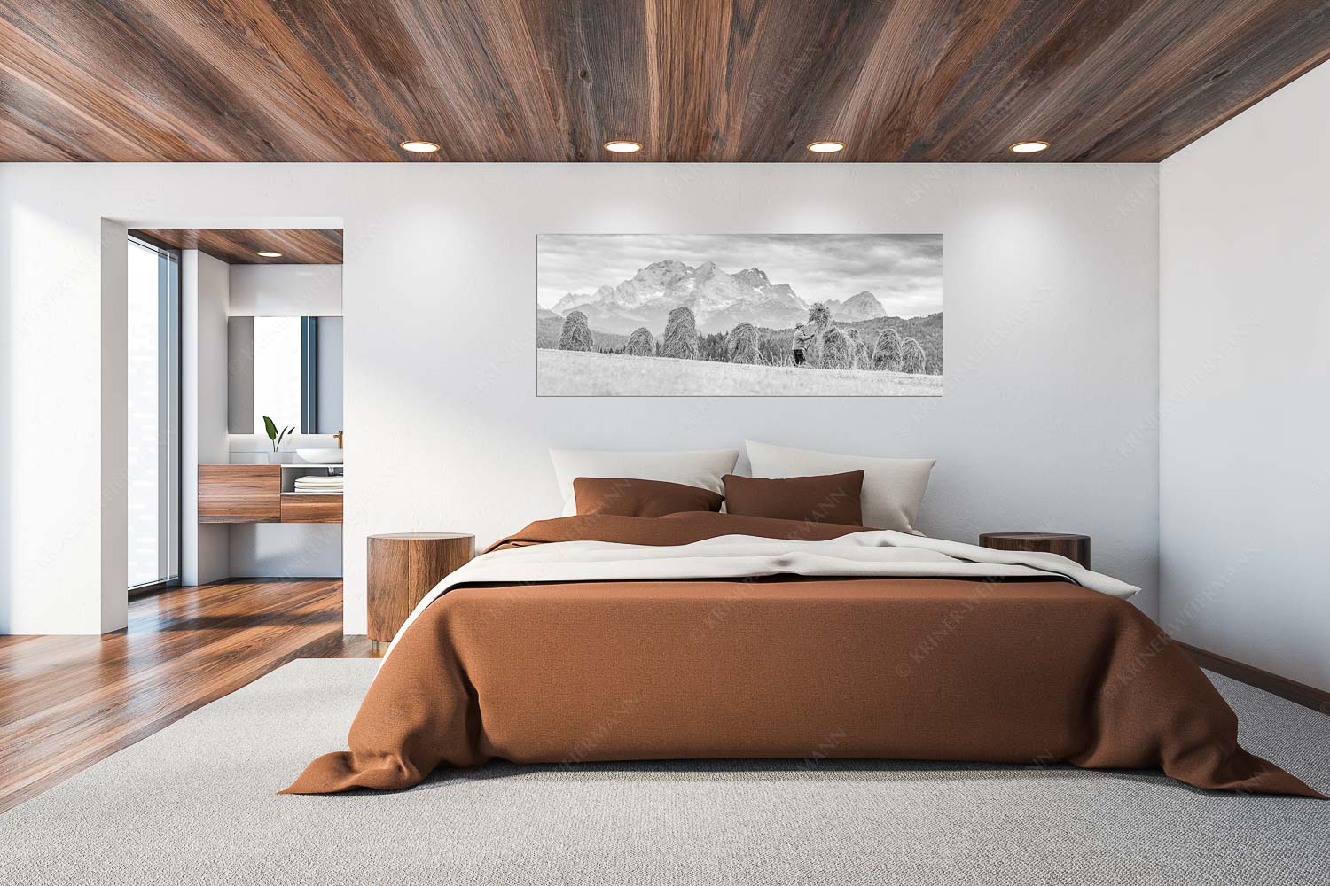 Wia friahra – Wandbild – Größe ca. 200x80cm, Seitenverhältnis 2,5:1 — Heuarbeit Heustankern Stanker vor Zugspitzmassiv mit Hochblassen, Alpspitze, Zugspitze und Waxenstein - Wia friahra - Wandbild - Größe ca. 200x80cm, Seitenverhältnis 2,5:1 - Heuarbeit Heustankern - weitere Infos unter https://www.kriner-weiermann.de