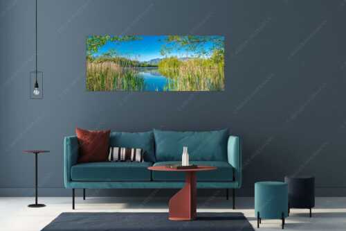 Ein wenig versteckt liegt der Moosbergsee im Murnauer Moos - Kleinod II - Wandbild - Größe ca. 175x70cm, Seitenverhältnis 2,5:1 - Moosbergsee mit Zugspitze - weitere Infos unter https://www.kriner-weiermann.de