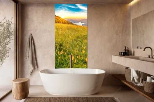 Sonnenaufgang über der Benediktenwand mit Blick auf Walchensee - Goldene Morgenruhe - Wandbild - Größe ca. 100x200cm, Seitenverhältnis 1:2 - Walchensee Benediktenwand - weitere Infos unter https://www.kriner-weiermann.de