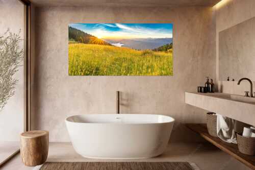 Sonnenaufgang über der Benediktenwand mit Blick auf Walchensee - Goldene Morgenruhe - Wandbild - Größe ca. 180x90cm, Seitenverhältnis 2:1 - Walchensee Benediktenwand - weitere Infos unter https://www.kriner-weiermann.de