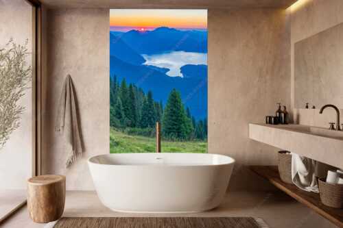 Sonnenaufgang zwischen Jochberg und Benediktenwand - Jochberg Sonne - Wandbild - Größe ca. 160x240cm, Seitenverhältnis 2:3 - Walchensee Sonnenaufgang Benediktenwand - weitere Infos unter https://www.kriner-weiermann.de