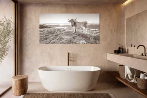 Tiroler Grauvieh auf der Sommerweide am Simetsberg im Estergebirge - Neugier - Wandbild - Größe ca. 180x90cm, Seitenverhältnis 2:1 - Almvieh am Simetsberg - weitere Infos unter https://www.kriner-weiermann.de