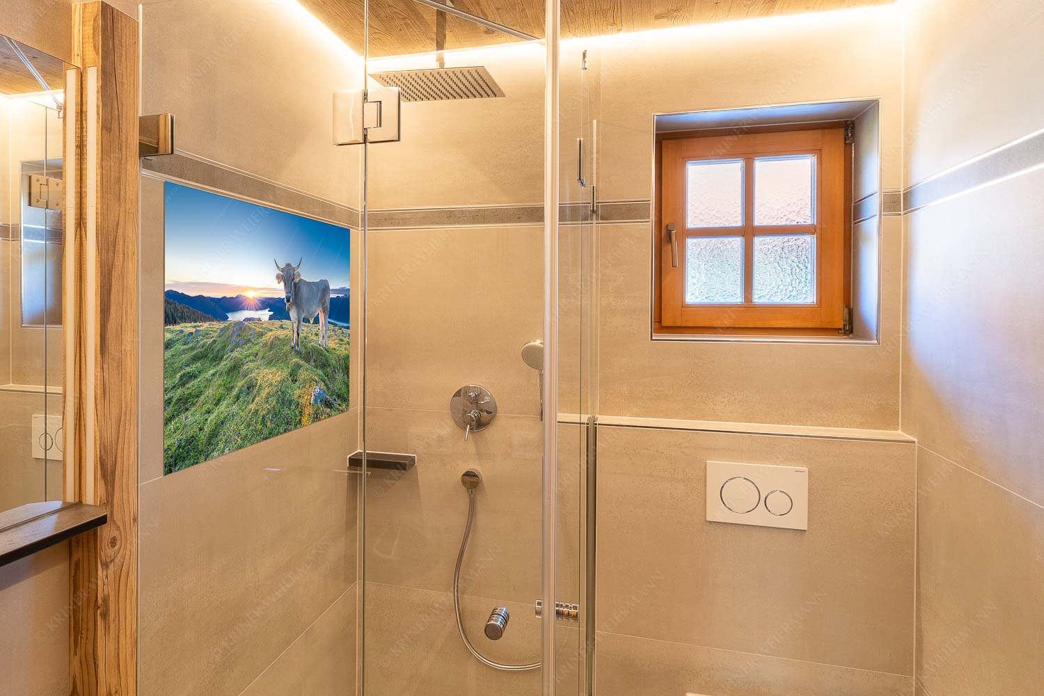 Tiroler Grauvieh auf der Sommerweide am Simetsberg im Estergebirge - Neugier - Glasbild - Größe ca. 120x80cm, Seitenverhältnis 3:2 - Almvieh am Simetsberg - weitere Infos unter https://www.kriner-weiermann.de