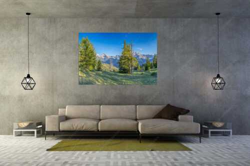 Vom südlich gelegenen Bergkamm des Schafreuters hat man eine beeindruckende Sicht auf den Karwendel-Hauptkamm - Vis a vis - Wandbild - Größe ca. 180x120cm, Seitenverhältnis 3:2 - Karwendel Hauptkamm - weitere Infos unter https://www.kriner-weiermann.de