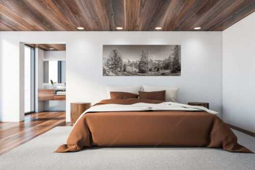 Vom südlich gelegenen Bergkamm des Schafreuters hat man eine beeindruckende Sicht auf den Karwendel-Hauptkamm - Vis a vis - Wandbild - Größe ca. 200x80cm, Seitenverhältnis 2,5:1 - Karwendel Hauptkamm - weitere Infos unter https://www.kriner-weiermann.de