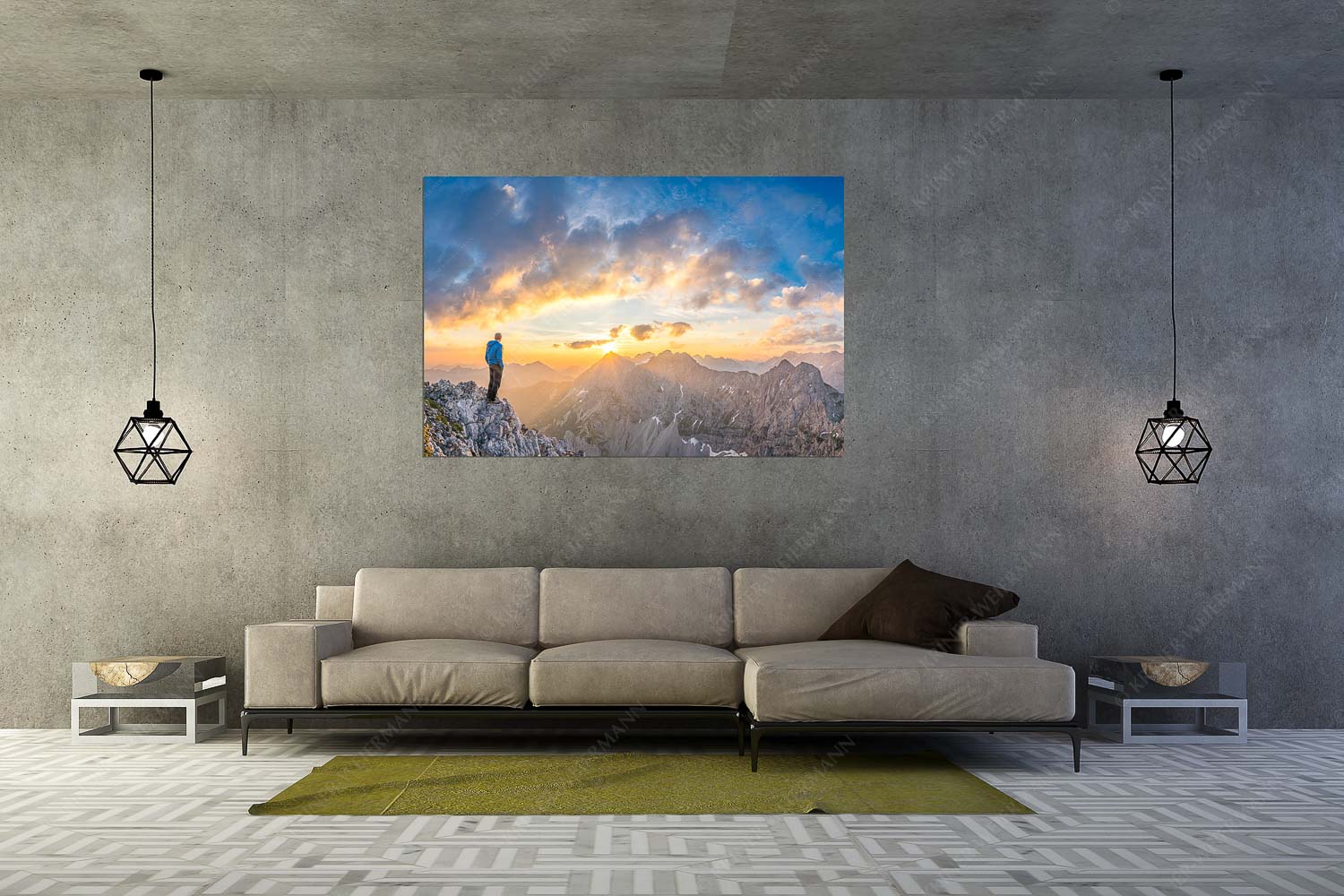 Wieder ein neuer Tag – Wandbild – Größe ca. 180x120cm, Seitenverhältnis 3:2 — Bergsteiger Sonnenaufgang Wörner Bergsteiger genießt Sonnenaufgang über dem Wörner im Karwendel - Wieder ein neuer Tag - Wandbild - Größe ca. 180x120cm, Seitenverhältnis 3:2 - Bergsteiger Sonnenaufgang Wörner - weitere Infos unter https://www.kriner-weiermann.de