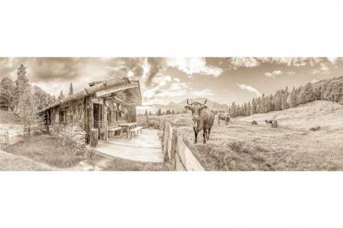 Malerische Almhütte bei Mittenwald mit Karwendel - Almbiente - Seitenverhältnis 3:1 - Mittenwald Alm Buckelwiesen Karwendel - weitere Infos unter https://www.kriner-weiermann.de