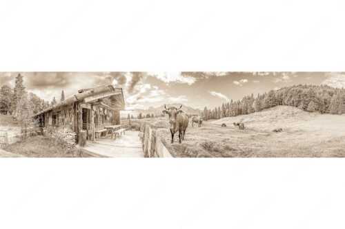 Malerische Almhütte bei Mittenwald mit Karwendel - Almbiente - Seitenverhältnis 4:1 - Mittenwald Alm Buckelwiesen Karwendel - weitere Infos unter https://www.kriner-weiermann.de