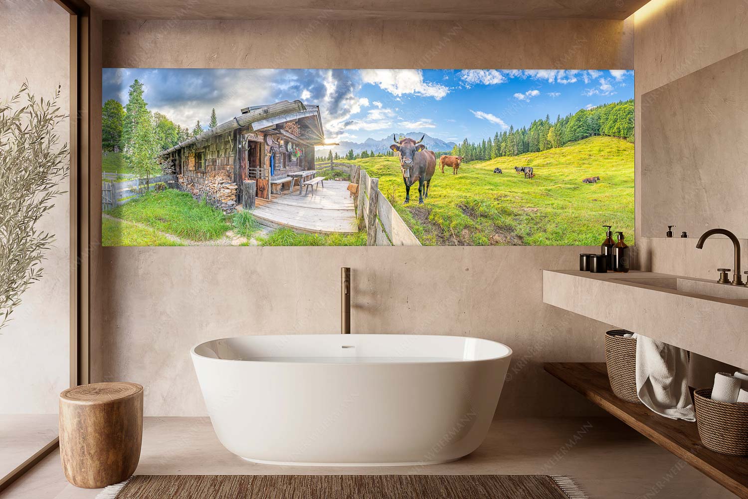 Almbiente – Wandbild – Größe ca. 300x100cm, Seitenverhältnis 3:1 — Mittenwald Alm Buckelwiesen Karwendel Malerische Almhütte bei Mittenwald mit Karwendel - Almbiente - Wandbild - Größe ca. 300x100cm, Seitenverhältnis 3:1 - Mittenwald Alm Buckelwiesen Karwendel - weitere Infos unter https://www.kriner-weiermann.de