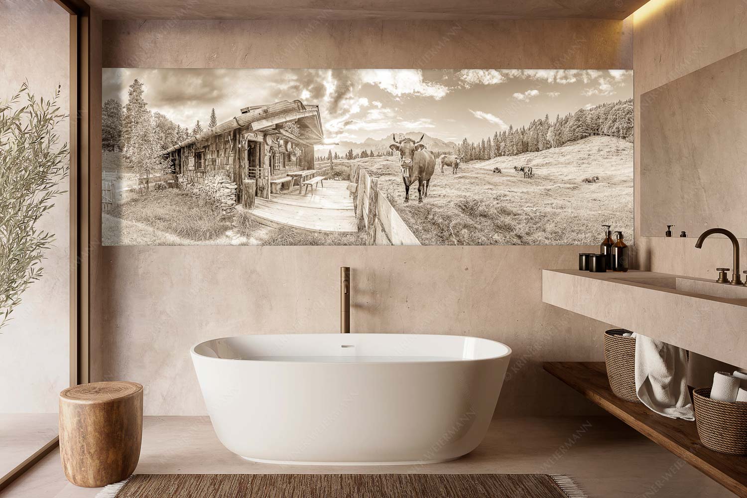 Almbiente – Wandbild – Größe ca. 300x100cm, Seitenverhältnis 3:1 — Mittenwald Alm Buckelwiesen Karwendel Malerische Almhütte bei Mittenwald mit Karwendel - Almbiente - Wandbild - Größe ca. 300x100cm, Seitenverhältnis 3:1 - Mittenwald Alm Buckelwiesen Karwendel - weitere Infos unter https://www.kriner-weiermann.de