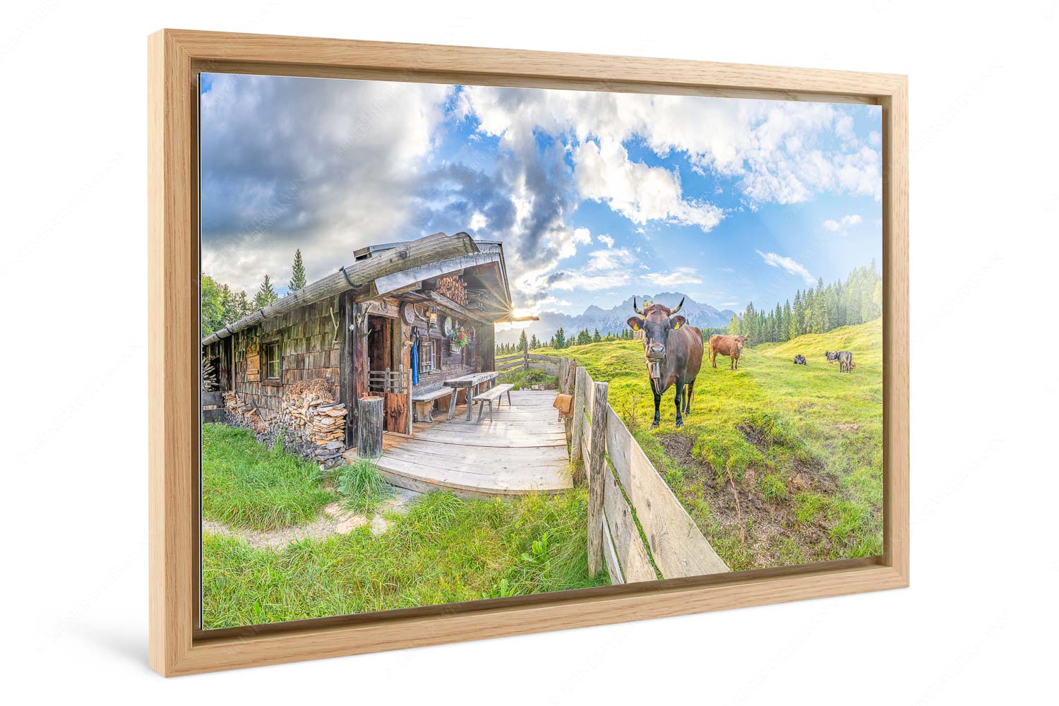 Almbiente – Foto im Schattenfugen-Rahmen, Seitenverhältnis 3:2 — Mittenwald Alm Buckelwiesen Karwendel Malerische Almhütte bei Mittenwald mit Karwendel - Almbiente - Foto im Schattenfugen-Rahmen, Seitenverhältnis 3:2 - Mittenwald Alm Buckelwiesen Karwendel - weitere Infos unter https://www.kriner-weiermann.de