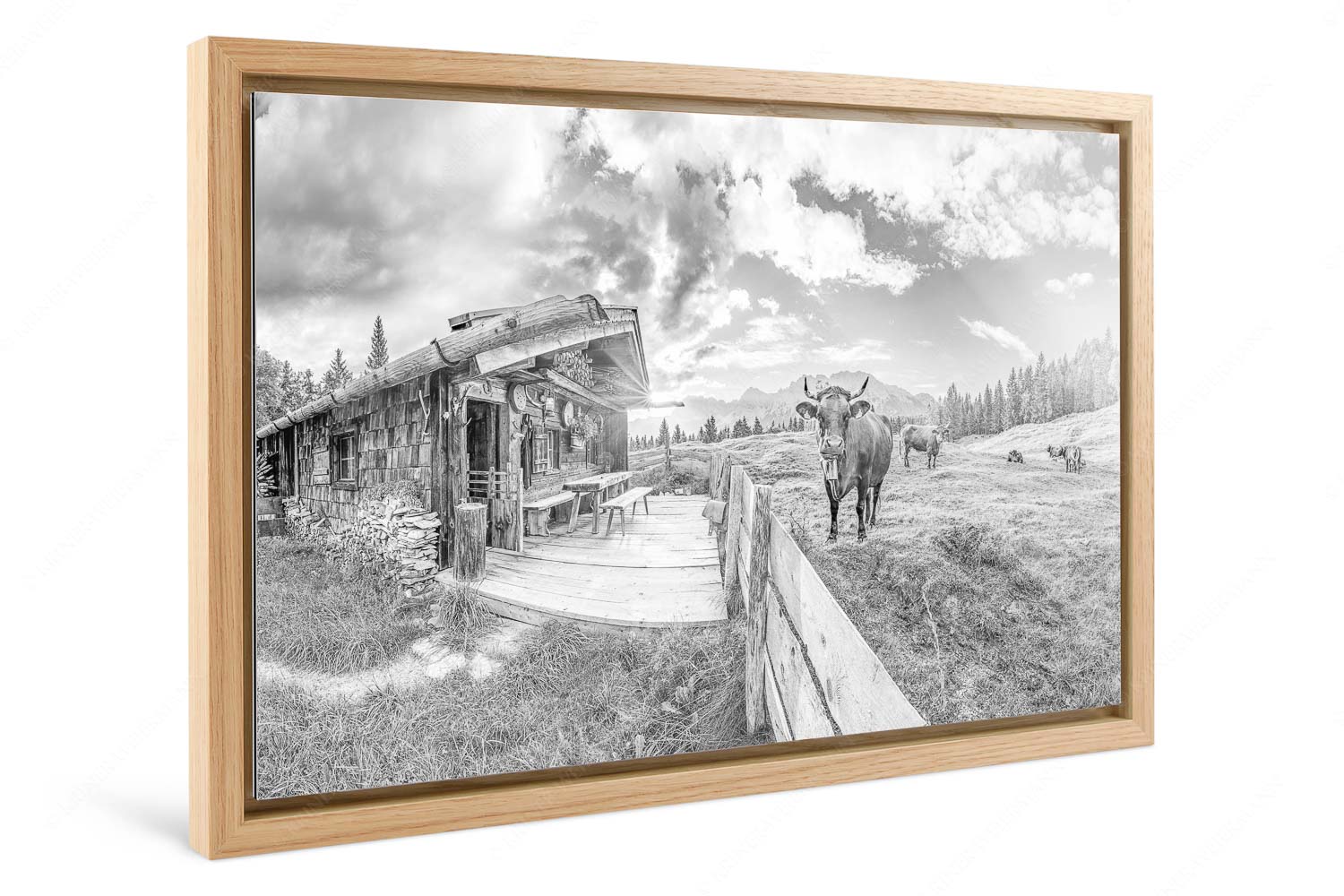 Almbiente – Foto im Schattenfugen-Rahmen, Seitenverhältnis 3:2 — Mittenwald Alm Buckelwiesen Karwendel Malerische Almhütte bei Mittenwald mit Karwendel - Almbiente - Foto im Schattenfugen-Rahmen, Seitenverhältnis 3:2 - Mittenwald Alm Buckelwiesen Karwendel - weitere Infos unter https://www.kriner-weiermann.de