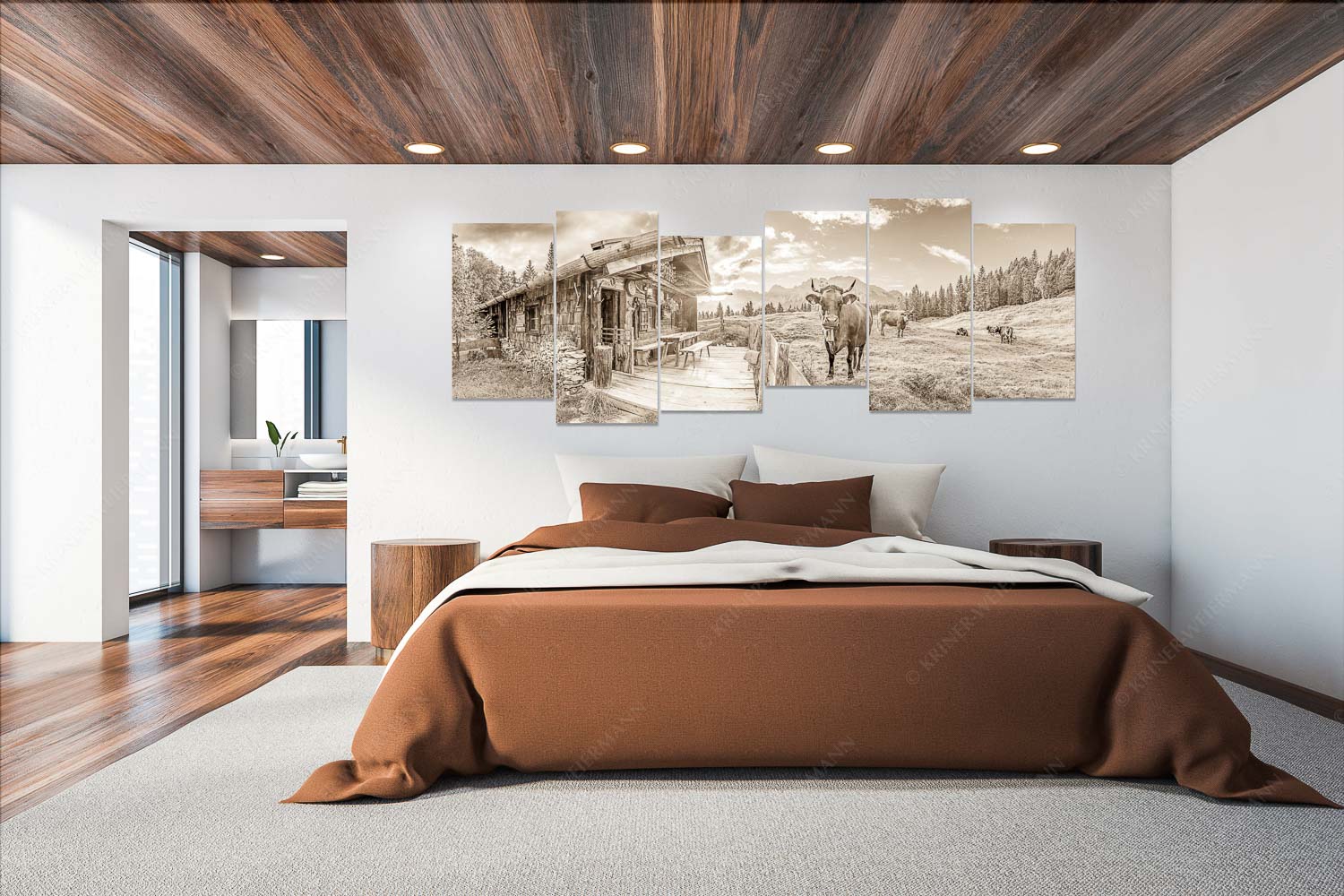 Almbiente – Wandbild – 6er Split, Größe ca. 280x112cm, Seitenverhältnis 2,5:1 — Mittenwald Alm Buckelwiesen Karwendel Malerische Almhütte bei Mittenwald mit Karwendel - Almbiente - Wandbild - 6er Split, Größe ca. 280x112cm, Seitenverhältnis 2,5:1 - Mittenwald Alm Buckelwiesen Karwendel - weitere Infos unter https://www.kriner-weiermann.de