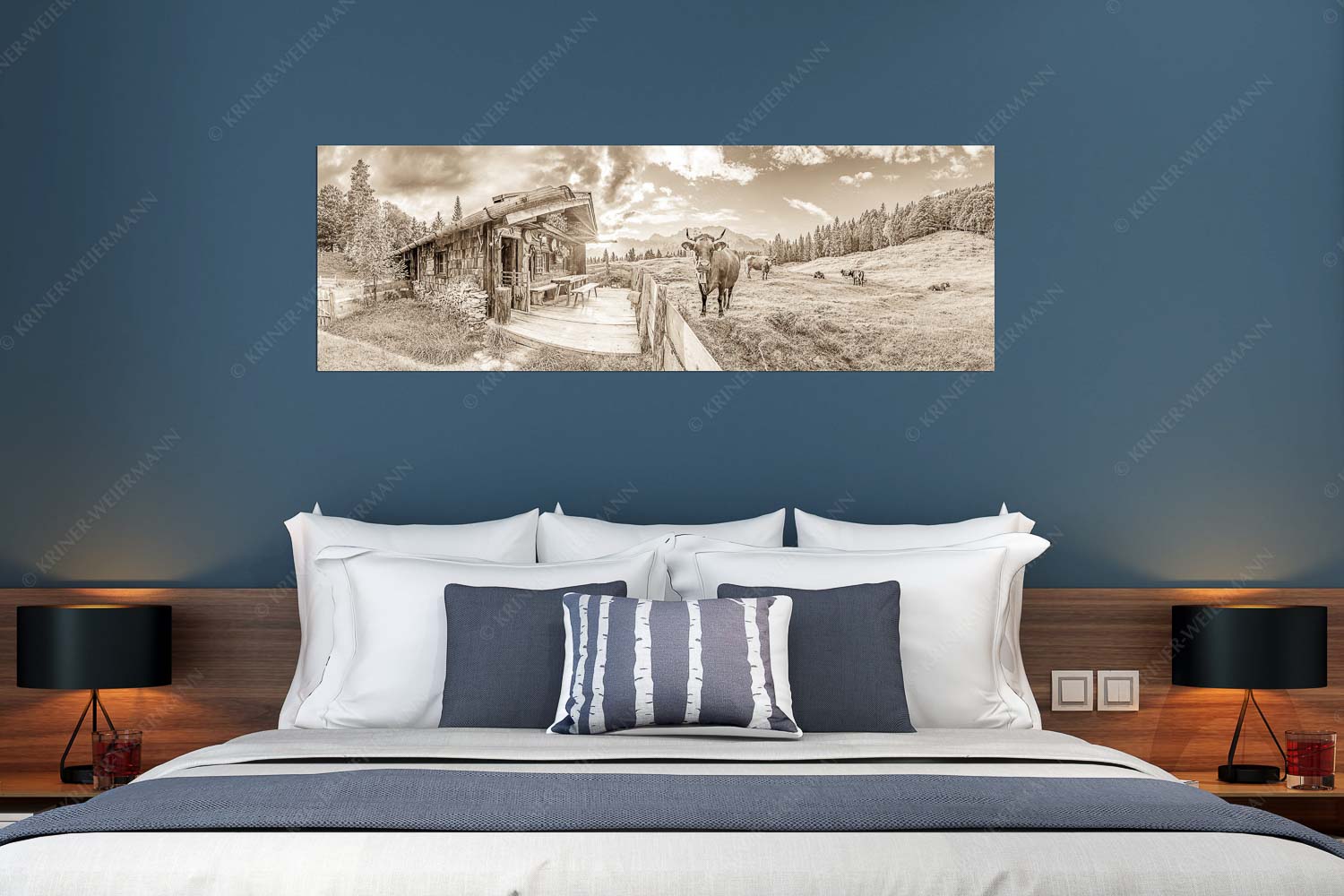 Almbiente – Wandbild – Größe ca. 180x60cm, Seitenverhältnis 3:1 — Mittenwald Alm Buckelwiesen Karwendel Malerische Almhütte bei Mittenwald mit Karwendel - Almbiente - Wandbild - Größe ca. 180x60cm, Seitenverhältnis 3:1 - Mittenwald Alm Buckelwiesen Karwendel - weitere Infos unter https://www.kriner-weiermann.de