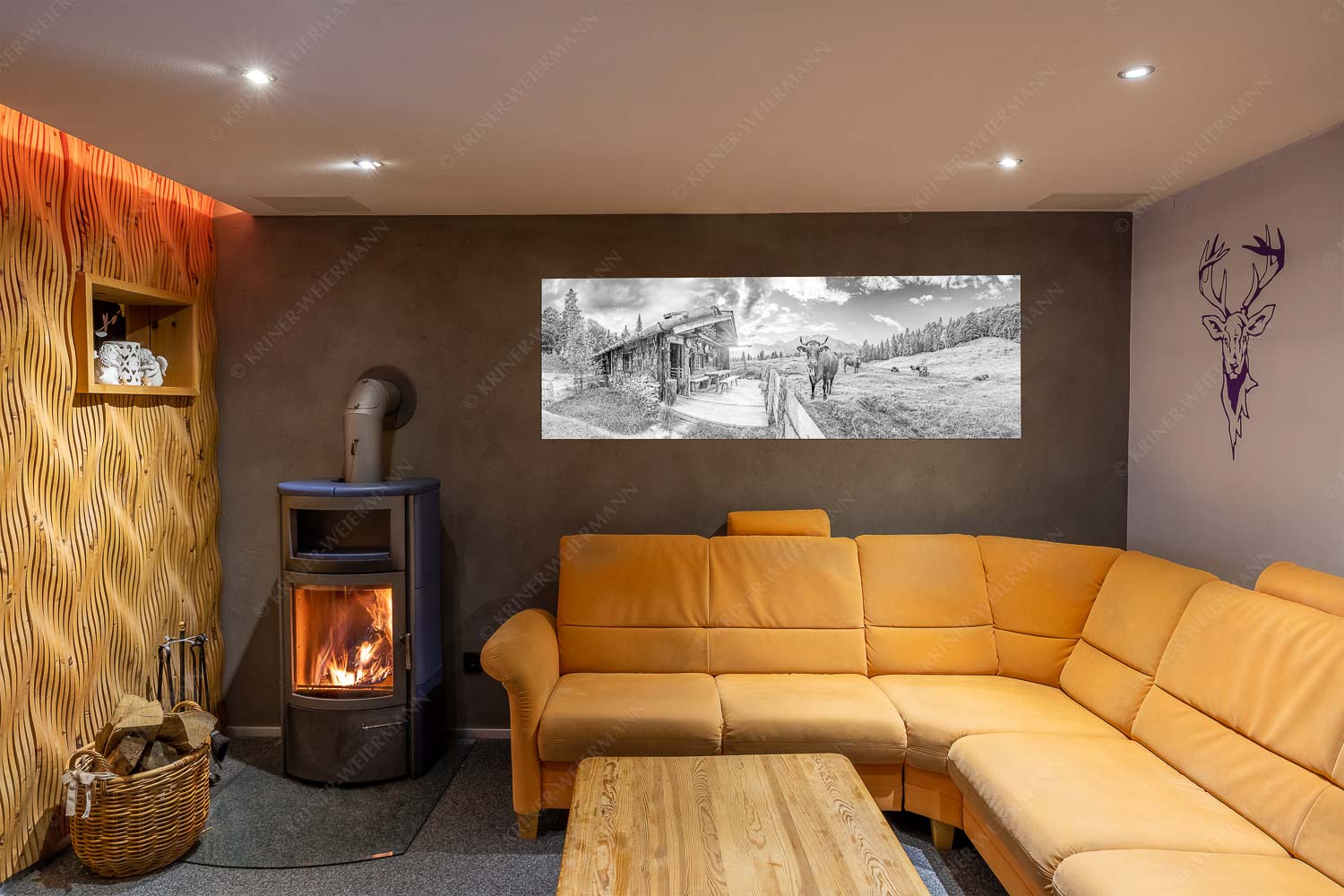 Almbiente – Wandbild – Größe ca. 180x60cm, Seitenverhältnis 3:1 — Mittenwald Alm Buckelwiesen Karwendel Malerische Almhütte bei Mittenwald mit Karwendel - Almbiente - Wandbild - Größe ca. 180x60cm, Seitenverhältnis 3:1 - Mittenwald Alm Buckelwiesen Karwendel - weitere Infos unter https://www.kriner-weiermann.de