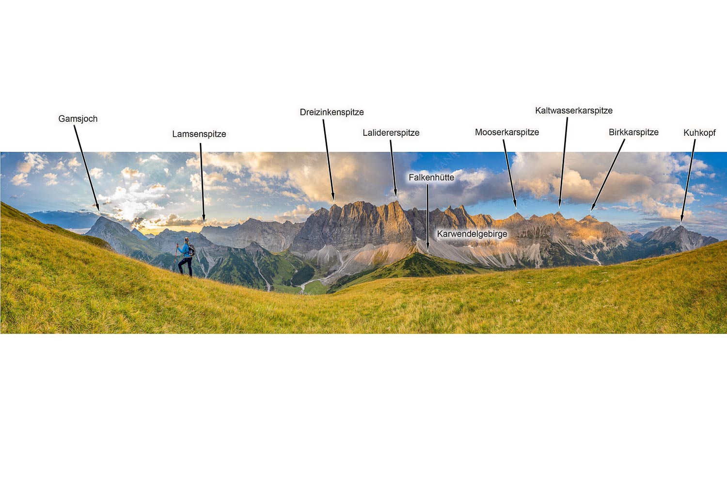 Goldene Kette — Sonnenaufgang mit erstem Licht an der Lalidererwand im Karwendel - Goldene Kette -