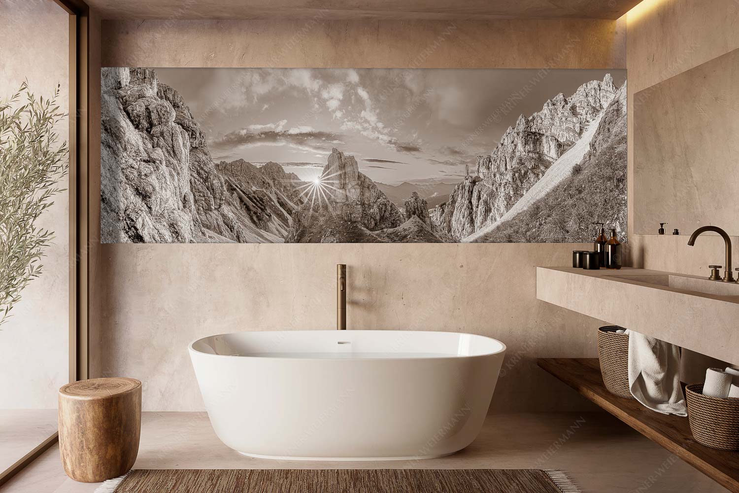 Letzte Sonnenstrahlen im Bereich der Schöttlkarspitze - Leuchttürme - Wandbild - Größe ca. 300x100cm, Seitenverhältnis 3:1 - Sonnenuntergang im Soierngebirge - weitere Infos unter https://www.kriner-weiermann.de