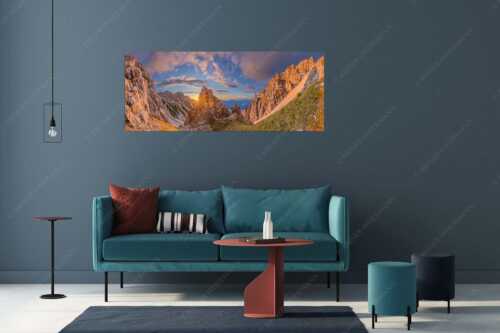 Letzte Sonnenstrahlen im Bereich der Schöttlkarspitze - Leuchttürme - Wandbild - Größe ca. 175x70cm, Seitenverhältnis 2,5:1 - Sonnenuntergang im Soierngebirge - weitere Infos unter https://www.kriner-weiermann.de