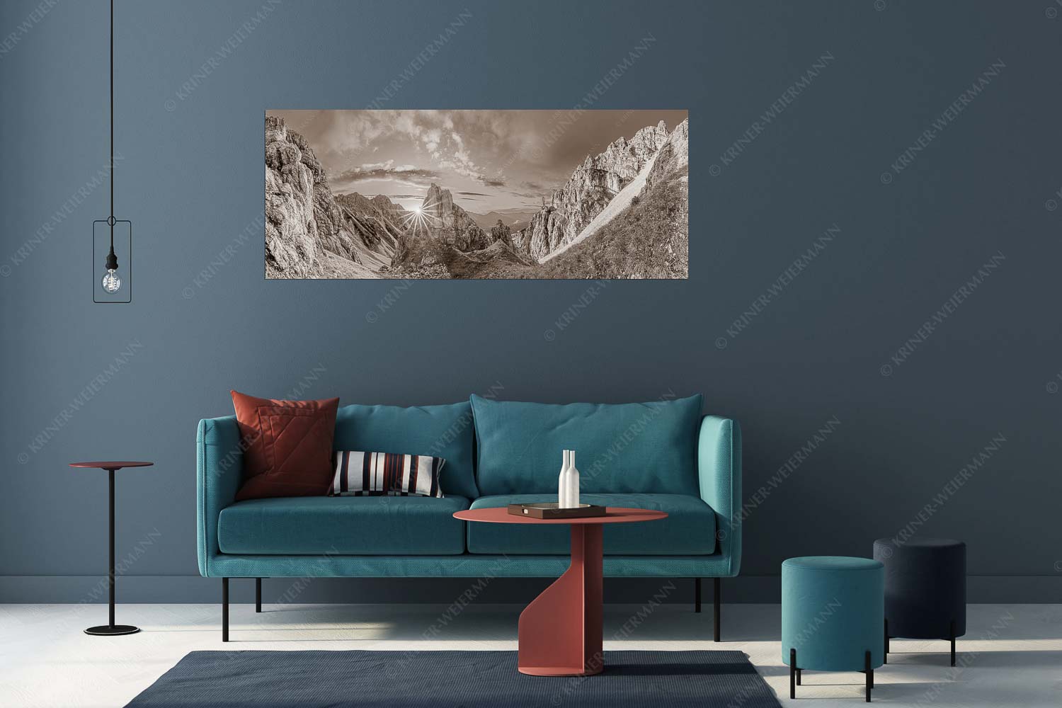 Letzte Sonnenstrahlen im Bereich der Schöttlkarspitze - Leuchttürme - Wandbild - Größe ca. 175x70cm, Seitenverhältnis 2,5:1 - Sonnenuntergang im Soierngebirge - weitere Infos unter https://www.kriner-weiermann.de