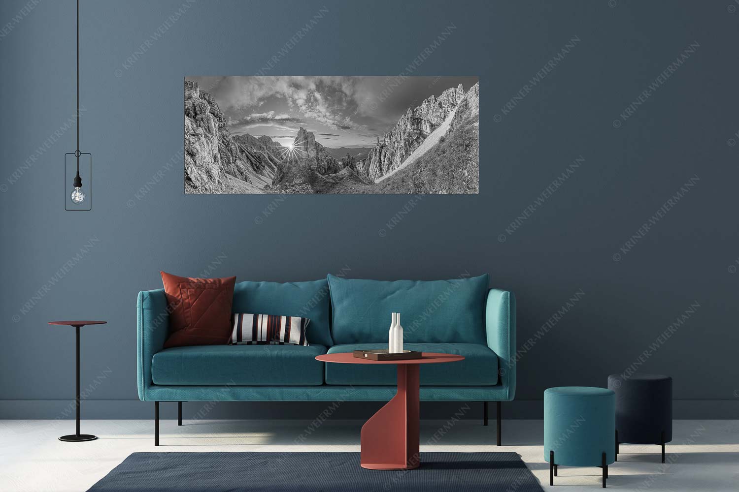 Letzte Sonnenstrahlen im Bereich der Schöttlkarspitze - Leuchttürme - Wandbild - Größe ca. 175x70cm, Seitenverhältnis 2,5:1 - Sonnenuntergang im Soierngebirge - weitere Infos unter https://www.kriner-weiermann.de