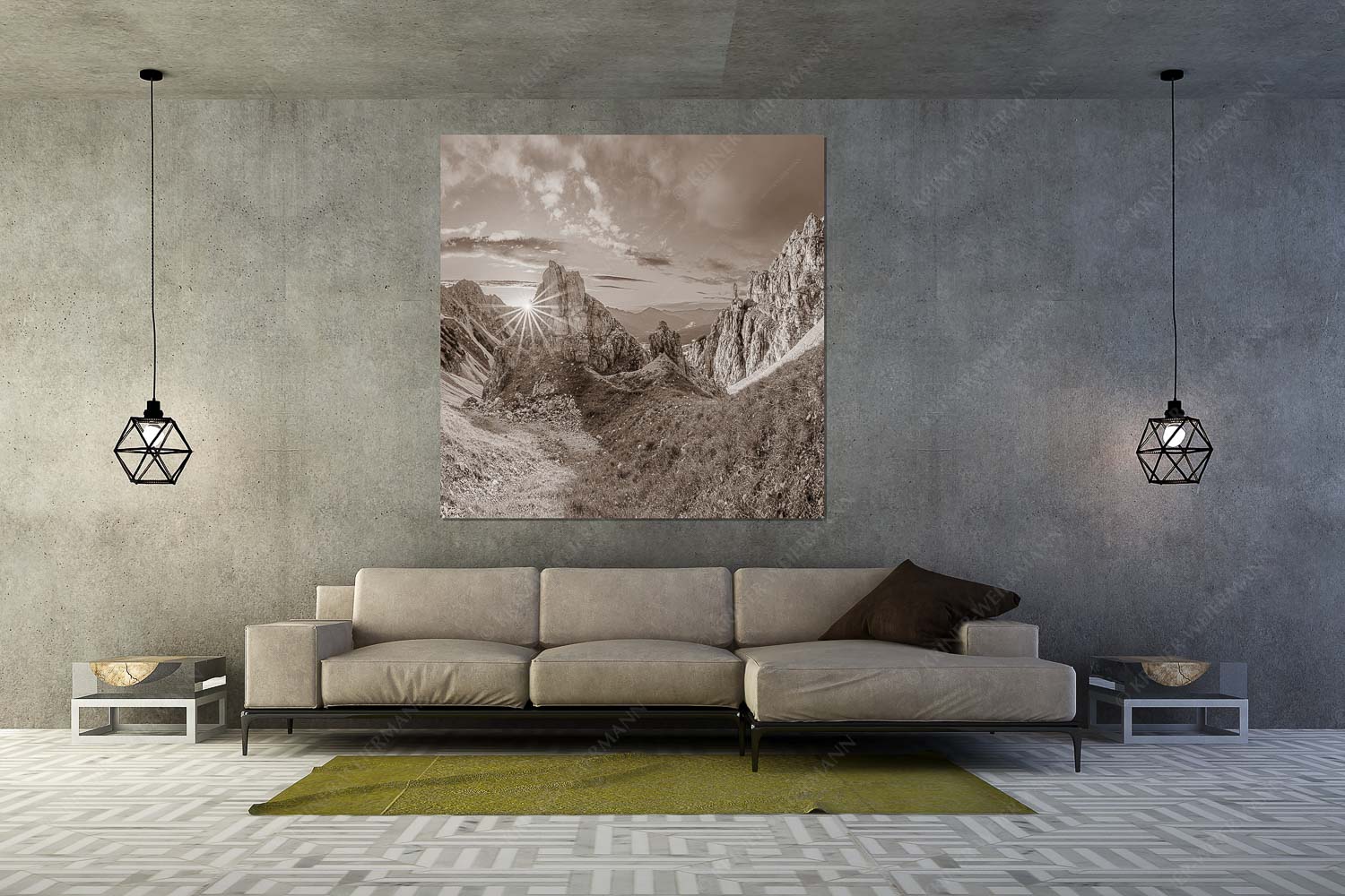 Letzte Sonnenstrahlen im Bereich der Schöttlkarspitze - Leuchttürme - Wandbild - Größe ca. 160x160cm, Seitenverhältnis 1:1 - Sonnenuntergang im Soierngebirge - weitere Infos unter https://www.kriner-weiermann.de