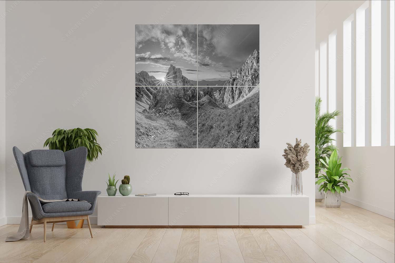 Leuchttürme – Wandbild – 4er Split, Größe ca. 180x180cm, Seitenverhältnis 1:1 — Sonnenuntergang im Soierngebirge Letzte Sonnenstrahlen im Bereich der Schöttlkarspitze - Leuchttürme - Wandbild - 4er Split, Größe ca. 180x180cm, Seitenverhältnis 1:1 - Sonnenuntergang im Soierngebirge - weitere Infos unter https://www.kriner-weiermann.de