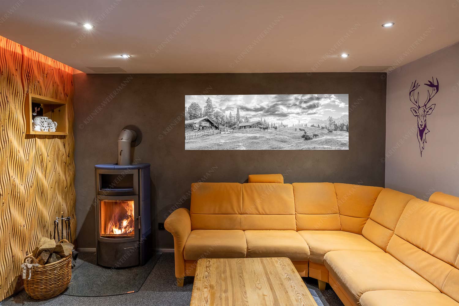 Oimarisch – Wandbild – Größe ca. 180x60cm, Seitenverhältnis 3:1 — Mittenwald Buckelwiesen Alm Friedliche Almwiese bei Mittenwald mit Karwendel im Morgenlicht - Oimarisch - Wandbild - Größe ca. 180x60cm, Seitenverhältnis 3:1 - Mittenwald Buckelwiesen Alm - weitere Infos unter https://www.kriner-weiermann.de