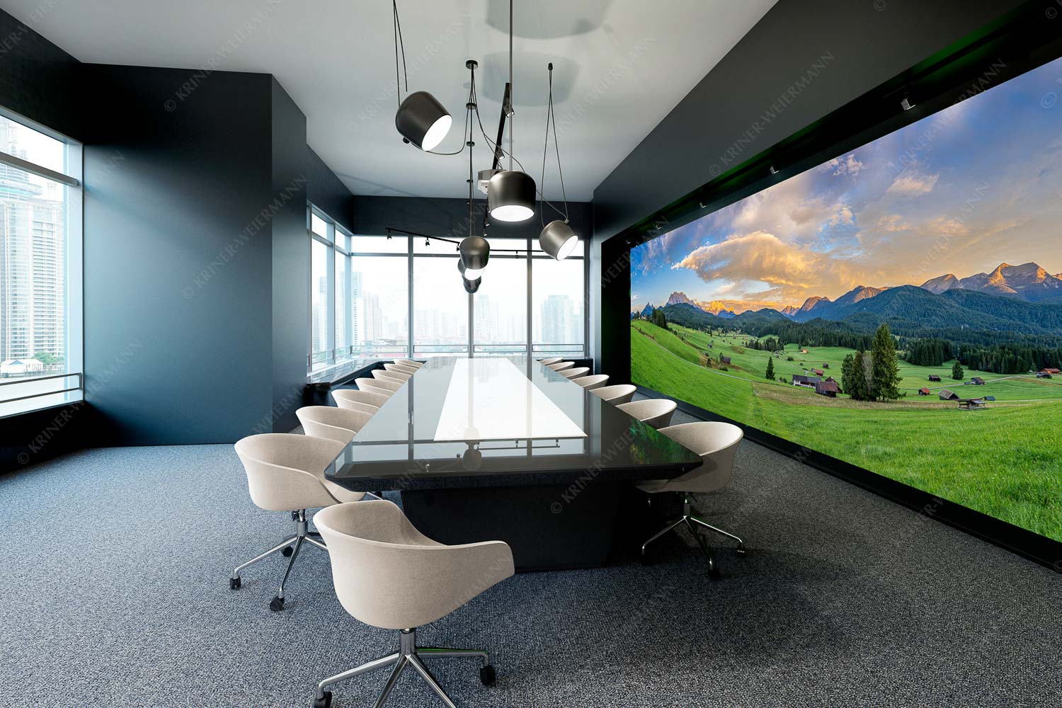 Wunderbares Werdenfels – Akustikbild – Größe ca. 600x200cm, Seitenverhältnis 3:1 — Karwendel Wetterstein und Estergebirge Erstes Sonnenlicht am Zugspitzmassiv - Wunderbares Werdenfels - Akustikbild - Größe ca. 600x200cm, Seitenverhältnis 3:1 - Karwendel Wetterstein und Estergebirge - weitere Infos unter https://www.kriner-weiermann.de
