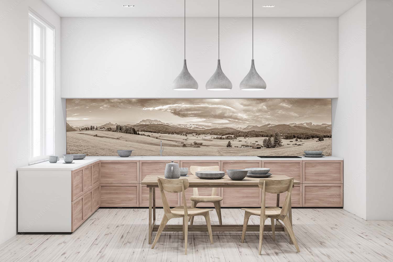 Wunderbares Werdenfels – Küchenrückwand – Größe ca. 400x100cm, Seitenverhältnis 4:1 — Karwendel Wetterstein und Estergebirge Erstes Sonnenlicht am Zugspitzmassiv - Wunderbares Werdenfels - Küchenrückwand - Größe ca. 400x100cm, Seitenverhältnis 4:1 - Karwendel Wetterstein und Estergebirge - weitere Infos unter https://www.kriner-weiermann.de