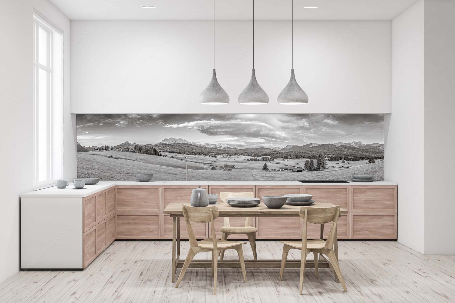 Wunderbares Werdenfels – Küchenrückwand – Größe ca. 400x100cm, Seitenverhältnis 4:1 — Karwendel Wetterstein und Estergebirge Erstes Sonnenlicht am Zugspitzmassiv - Wunderbares Werdenfels - Küchenrückwand - Größe ca. 400x100cm, Seitenverhältnis 4:1 - Karwendel Wetterstein und Estergebirge - weitere Infos unter https://www.kriner-weiermann.de