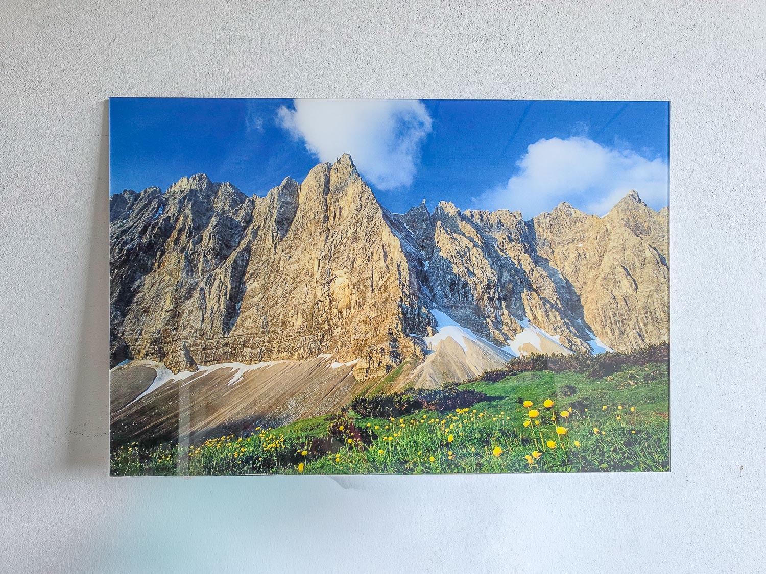 Lalidererwand im Karwendelgebirge - Silikon-Versiegelung unter Acryl und auf Aluminium-Träger - Laliderer Herzogkante - 90 cm x 60 cm