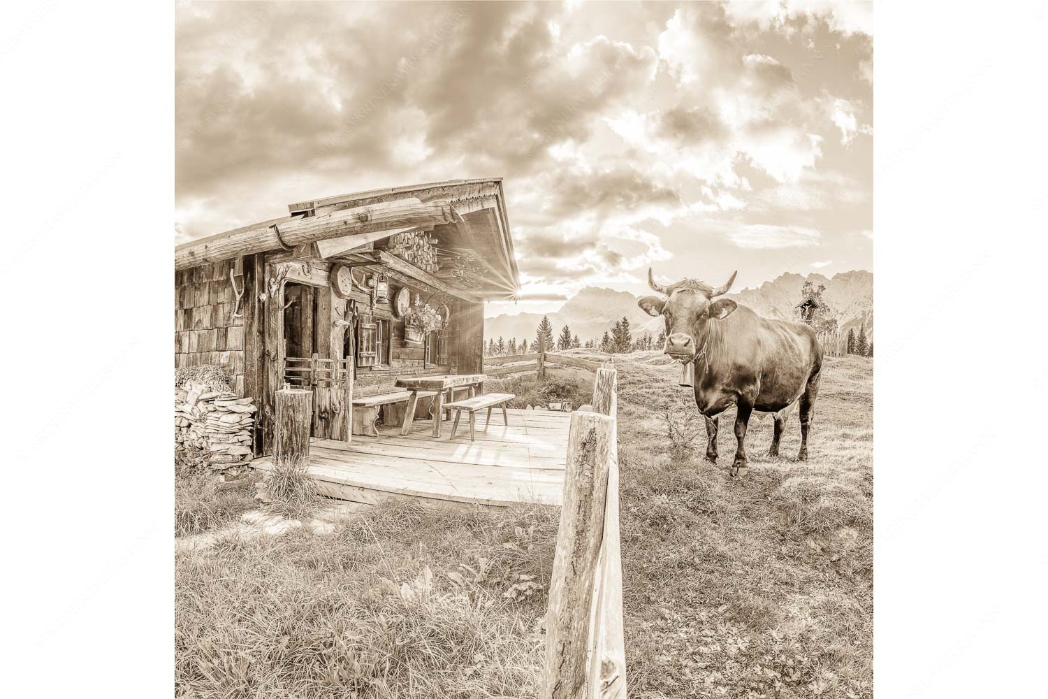 Malerische Almhütte bei Mittenwald mit Karwendel - Almbiente II - Seitenverhältnis 1:1 - Mittenwald Alm Buckelwiesen Karwendel - weitere Infos unter https://www.kriner-weiermann.de