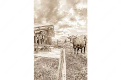 Malerische Almhütte bei Mittenwald mit Karwendel - Almbiente II - Seitenverhältnis 2:3 - Mittenwald Alm Buckelwiesen Karwendel - weitere Infos unter https://www.kriner-weiermann.de