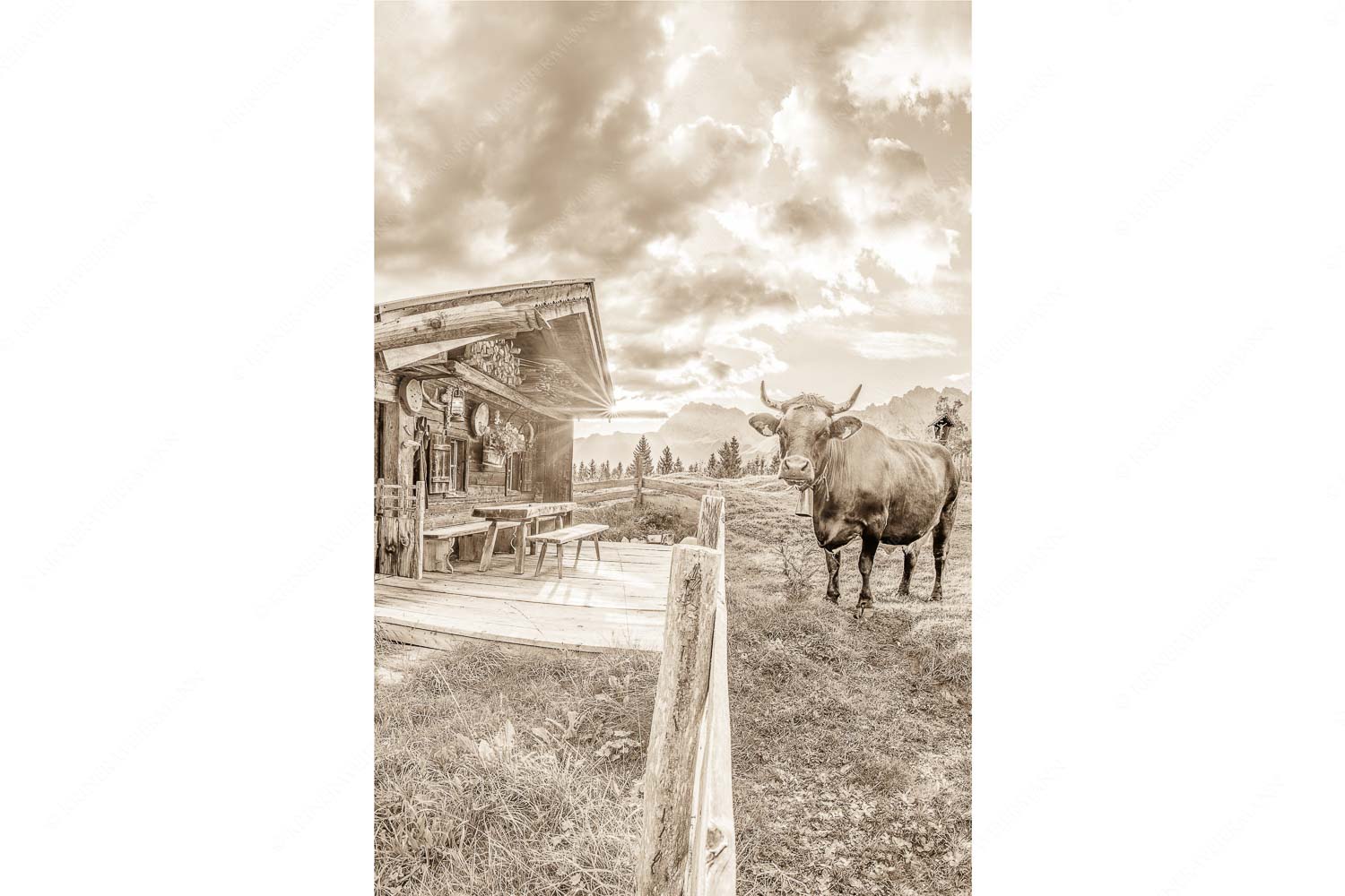 Malerische Almhütte bei Mittenwald mit Karwendel - Almbiente II - Seitenverhältnis 2:3 - Mittenwald Alm Buckelwiesen Karwendel - weitere Infos unter https://www.kriner-weiermann.de