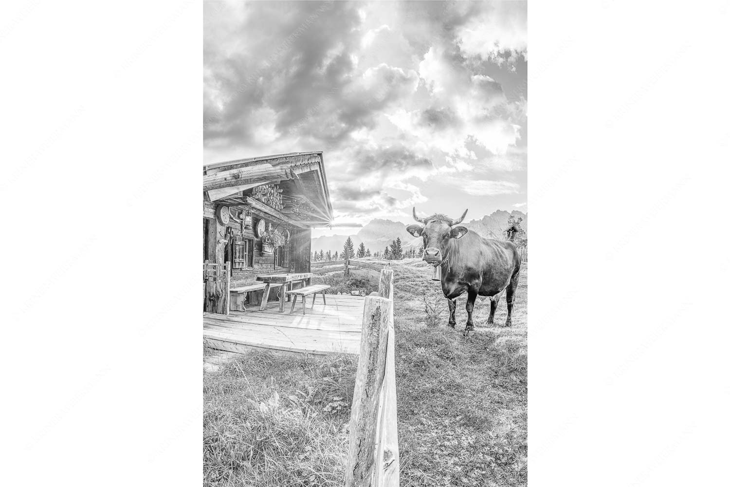 Malerische Almhütte bei Mittenwald mit Karwendel