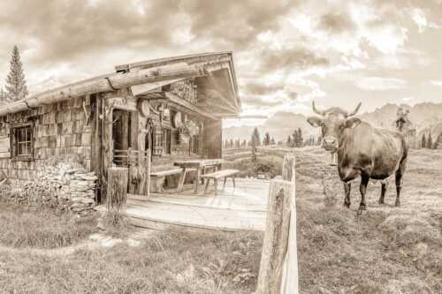 Malerische Almhütte bei Mittenwald mit Karwendel - Almbiente II - Seitenverhältnis 3:2 - Mittenwald Alm Buckelwiesen Karwendel - weitere Infos unter https://www.kriner-weiermann.de